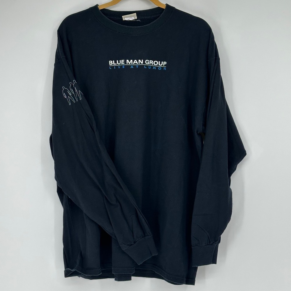 Vtg Blue Man Group Live at Luxor Long Sleeve Graphic T-Shirt Black Mens‎ 2XL